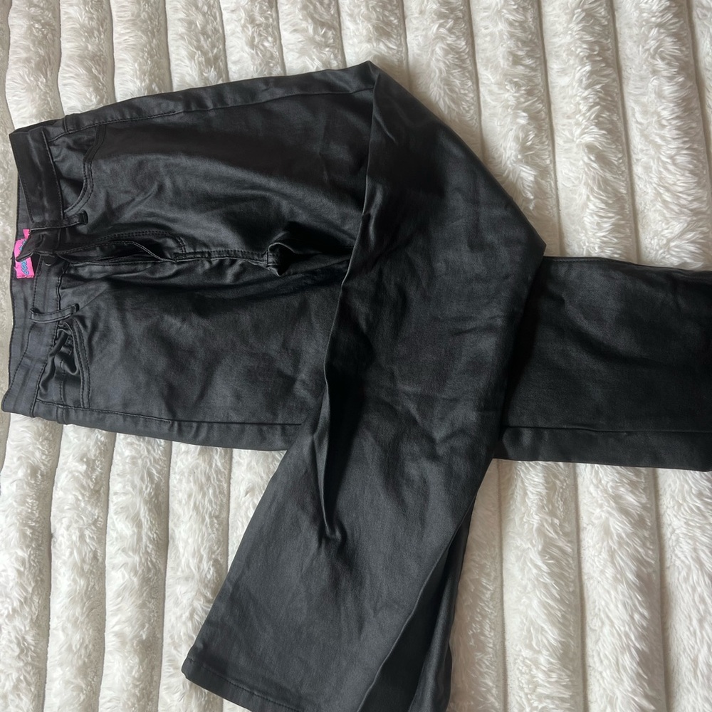 Edikted Black leather flare pants